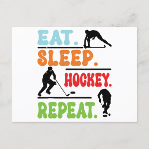 Eat Sleep Ice Hockey Wiederholung Feiertagspostkarte