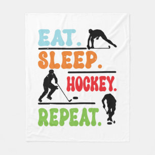 Eat Sleep Ice Hockey Wiederholung Fleecedecke