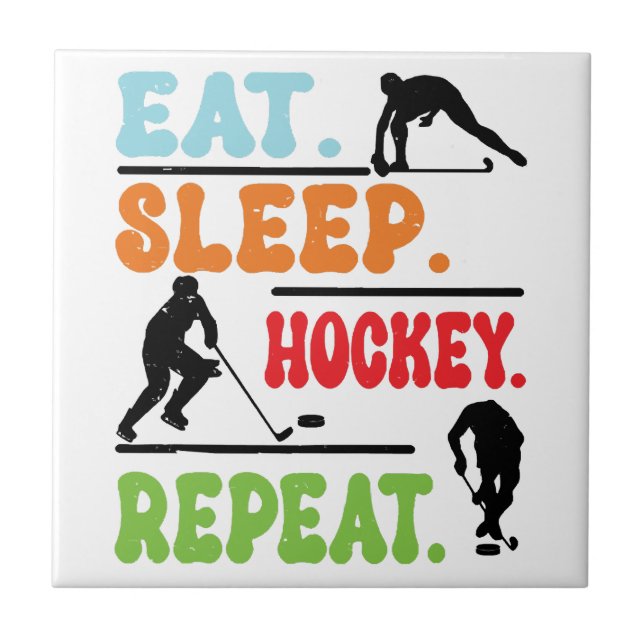 Eat Sleep Ice Hockey Wiederholung Fliese (Vorderseite)