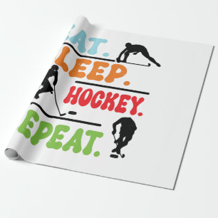 Eat Sleep Ice Hockey Wiederholung Geschenkpapier