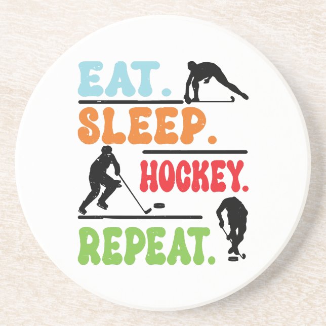 Eat Sleep Ice Hockey Wiederholung Getränkeuntersetzer (Vorne)
