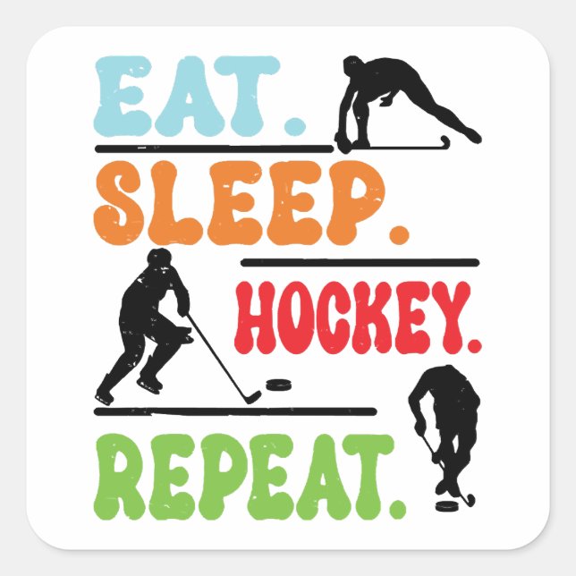 Eat Sleep Ice Hockey Wiederholung Quadratischer Aufkleber (Vorderseite)