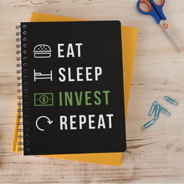 EAT SLEEP INVEST REPEAT STOCK MARKET NOTIZBLOCK (stock market investor quote notebook)