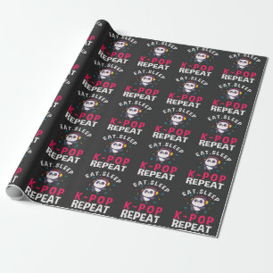 Eat Sleep KPop Wiederholung Kawaii Panda Geschenkpapier