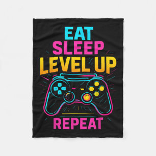 Eat Sleep Level Up Wiederholen Gamer Funny Video G Fleecedecke
