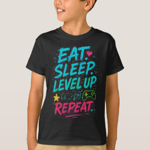Eat Sleep Level Up Wiederholen Gamer Funny Video G T-Shirt