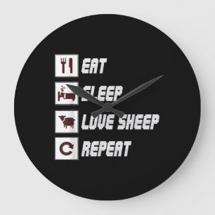 Eat sleep love sheep repeat Funny Quotes Gift Große Wanduhr