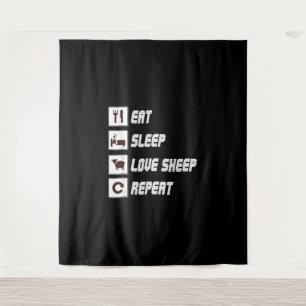 Eat sleep love sheep repeat Funny Quotes Gift Wandteppich