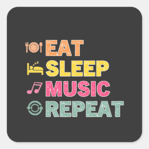 EAT SLEEP MUSIC REPEAT niedliche Retro-Musik Liebh Quadratischer Aufkleber