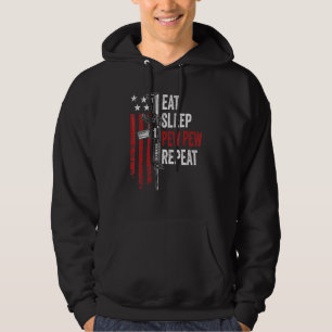 Eat Sleep Pew Wiederholung Gun Owner US Ar15 Flag Hoodie