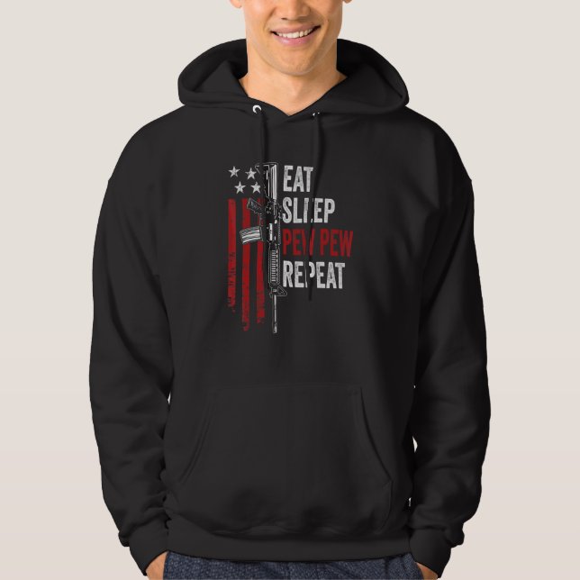 Eat Sleep Pew Wiederholung Gun Owner US Ar15 Flag Hoodie (Vorderseite)