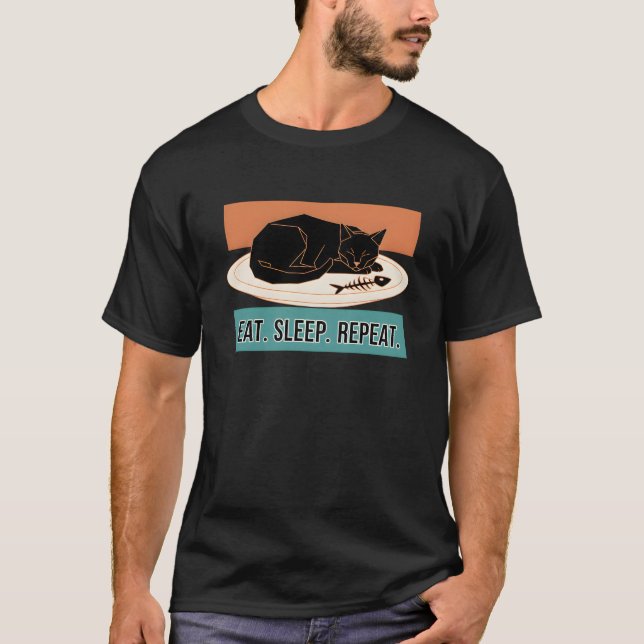 EAT, SLEEP, REPEAT - FUNNY BLACK CAT T-Shirt (Vorderseite)