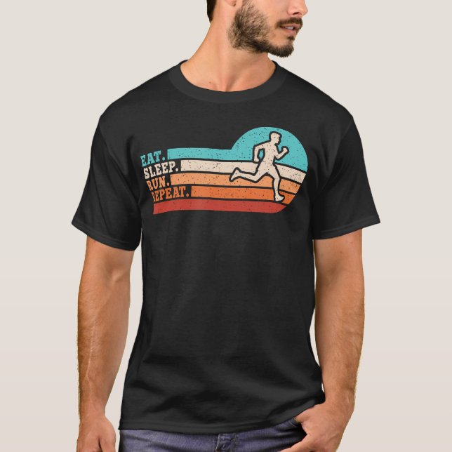 Eat Sleep Run Repeat Retro Lauf Runner T-Shirt (Vorderseite)