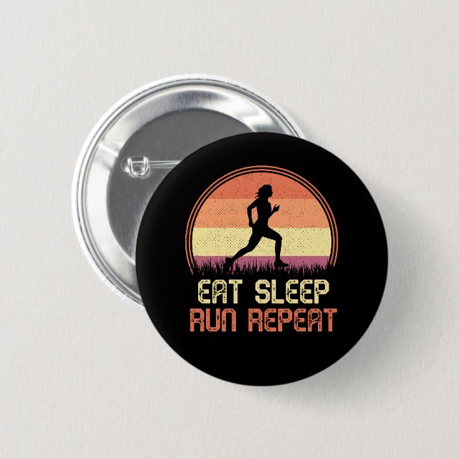 Eat Sleep Run Wiederholung Retro Athlete Marathon Button (Vorne & Hinten)
