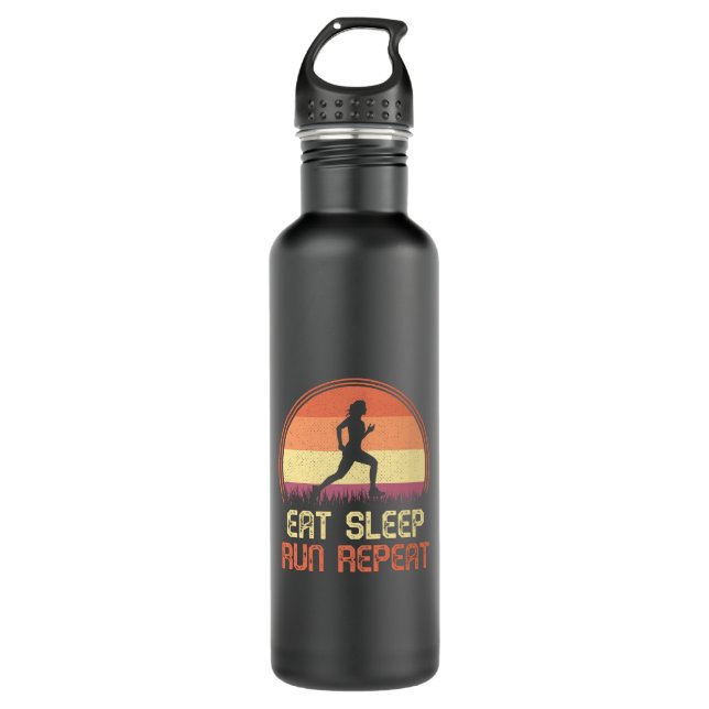 Eat Sleep Run Wiederholung Retro Athlete Marathon Edelstahlflasche (Vorderseite)