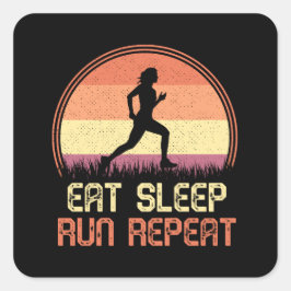 Eat Sleep Run Wiederholung Retro Athlete Marathon Quadratischer Aufkleber