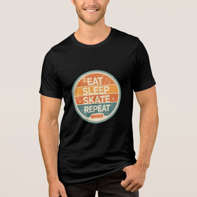 Eat Sleep Skate Repeat Retro Skateboard Tri-Blend Shirt (Vorderseite)