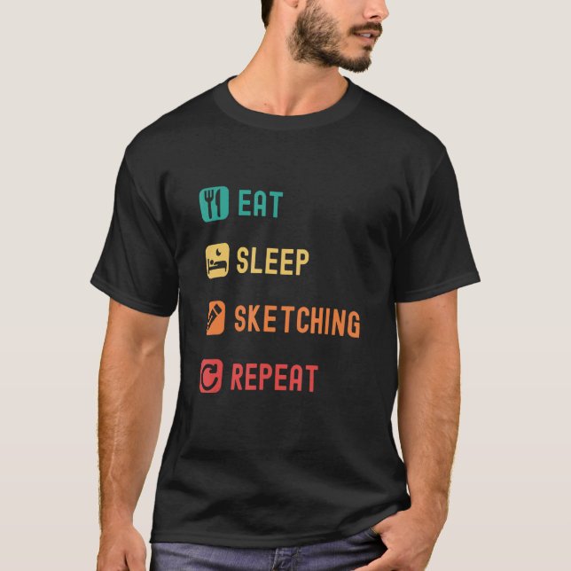 Eat, sleep, sketching, repeat with tick check boxe T-Shirt (Vorderseite)