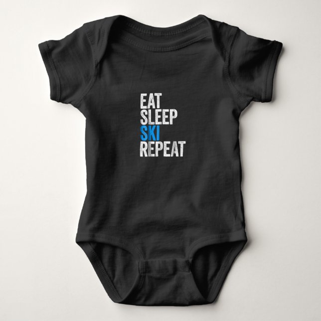 Eat Sleep Ski Repeat Skipass Baby Strampler (Vorderseite)