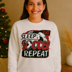 Eat Sleep Soccer Wiederholung Shirt - Bold Red & B