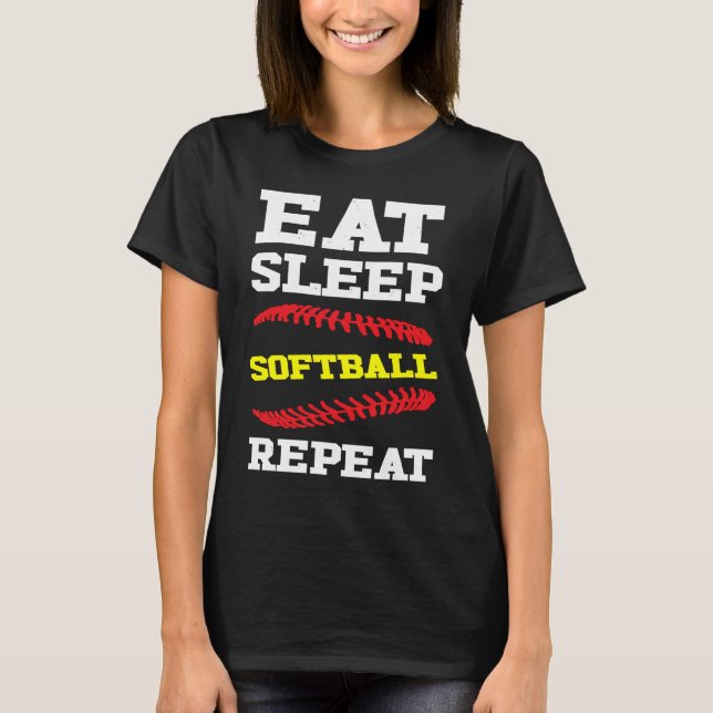 Eat Sleep Softball Repeat Field Bat Catcher Homeru T-Shirt (Vorderseite)