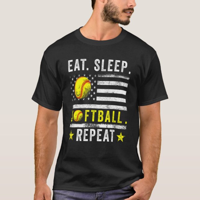 Eat Sleep Softball Wiederholen Softball Coach Amer T-Shirt (Vorderseite)