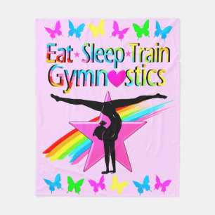 EAT SLEEP TRAIN GYMNASTICS RAINBOW DESIGN FLEECEDECKE