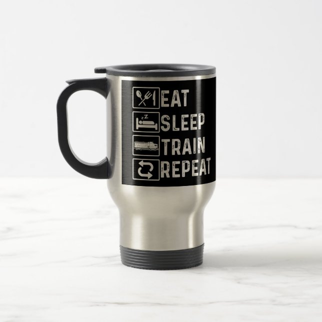 Eat Sleep Train Repeat Diesel Train Railroad Lover Reisebecher (Links)