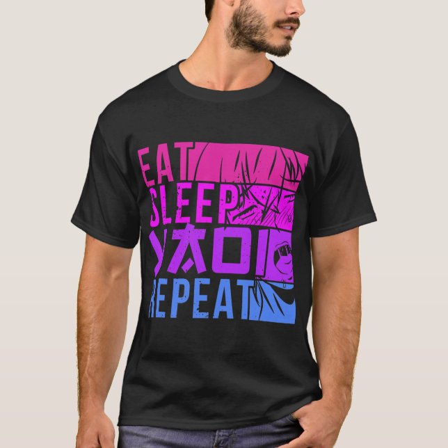 Eat Sleep Yaoi Repeat Fujoshi Anime Boy Gay Manga T-Shirt (Vorderseite)