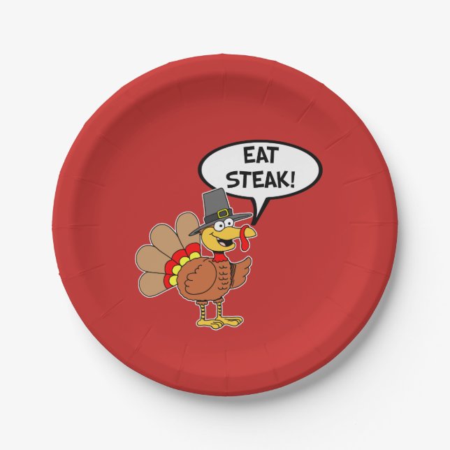 Eat Steak Turkey Pilgrim Hat Erntedank Pappteller (Vorderseite)