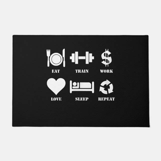 Eat Train Work Love Sleep Repeat Motivational Gym Fußmatte (Vorderseite)