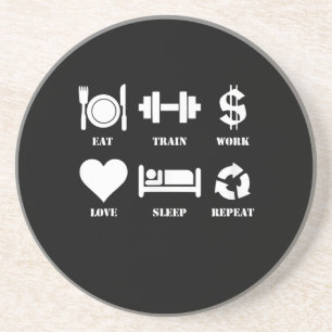 Eat Train Work Love Sleep Repeat Motivational Gym Getränkeuntersetzer