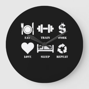 Eat Train Work Love Sleep Repeat Motivational Gym Große Wanduhr