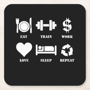 Eat Train Work Love Sleep Repeat Motivational Gym Rechteckiger Pappuntersetzer