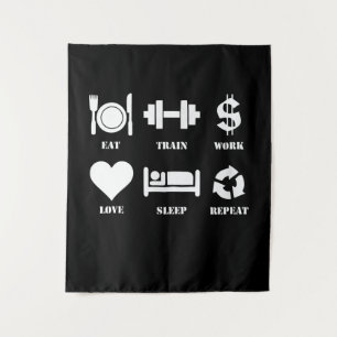 Eat Train Work Love Sleep Repeat Motivational Gym Wandteppich