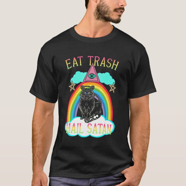 Eat Trash Hail Satan Raccoon Satanic T-Shirt (Vorderseite)