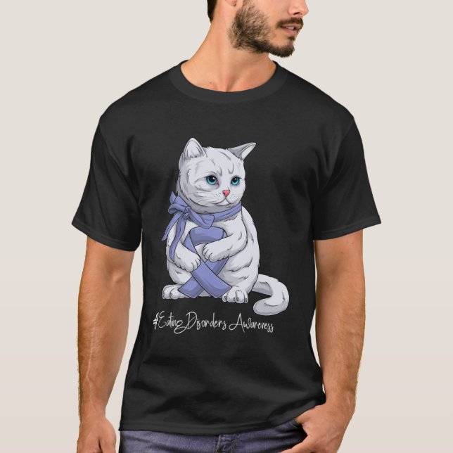 Eating Disorders Awareness Month Orange Ribbon Cat T-Shirt (Vorderseite)