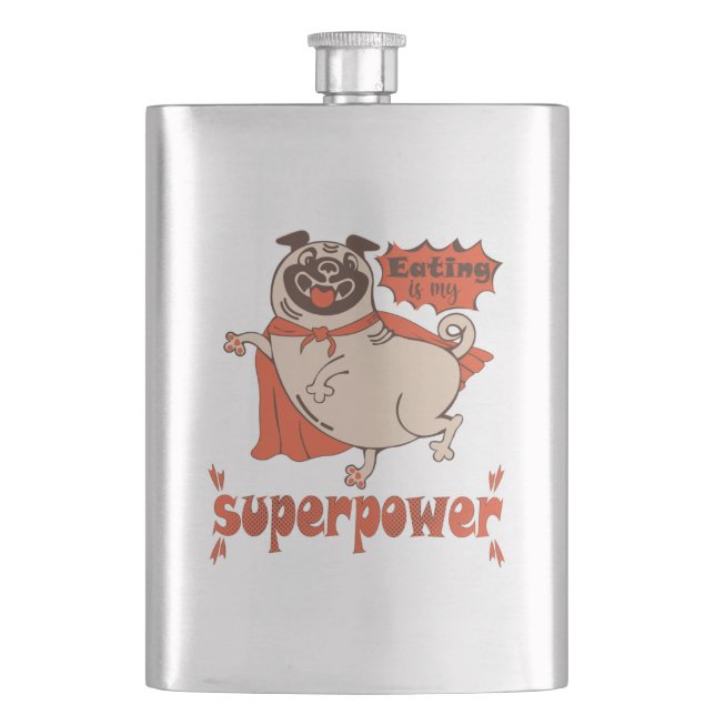 Eating is my superpower red cloak pug comic style  flachmann (Vorderseite)