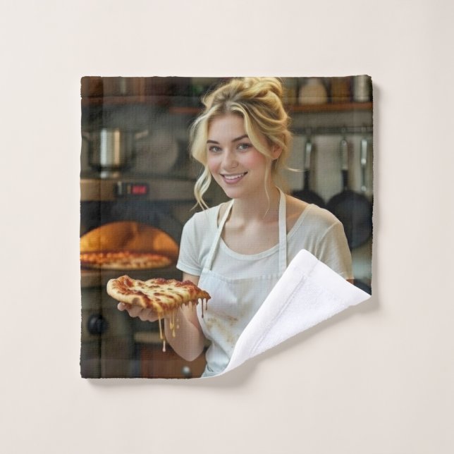 Eating Pizza Photo Personalize Customize Badhandtuch Set (Waschlappen)