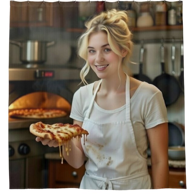 Eating Pizza Photo Personalize Customize Duschvorhang (Vorderseite)