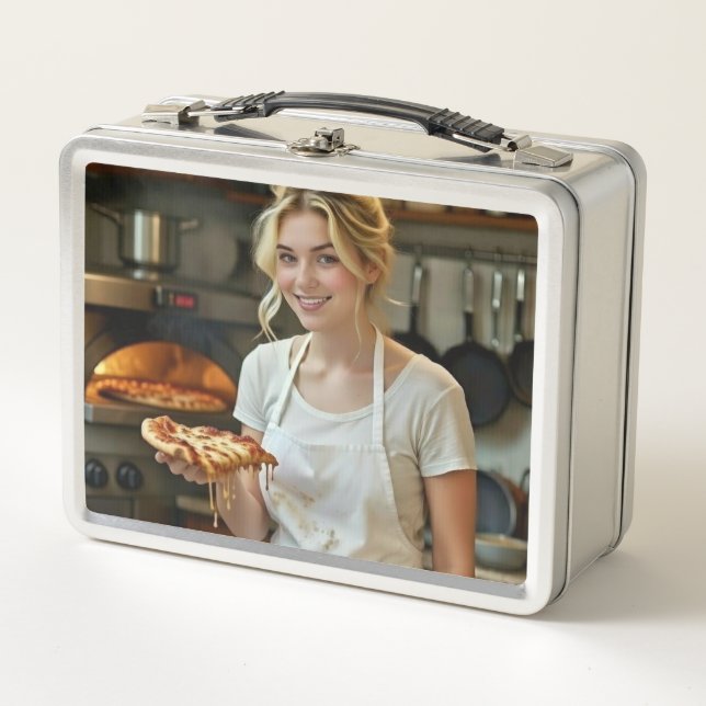Eating Pizza Photo Personalize Customize Metall Brotdose (Vorderseite)