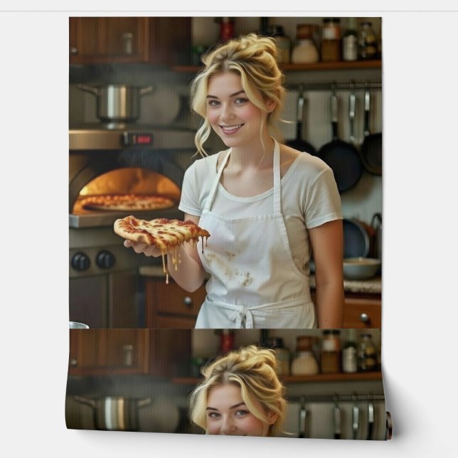 Eating Pizza Photo Personalize Customize Tapete (Abrollen)