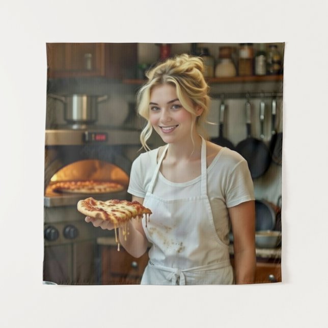 Eating Pizza Photo Personalize Customize Wandteppich (Vorderseite)