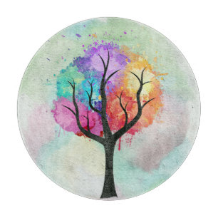 eautiful Tree Pastel Colors Abstract Oil Painting Schneidebrett