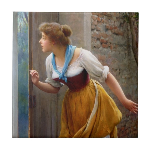 Eavesdropping (von Eugene de Blaas) Fliese (Vorderseite)