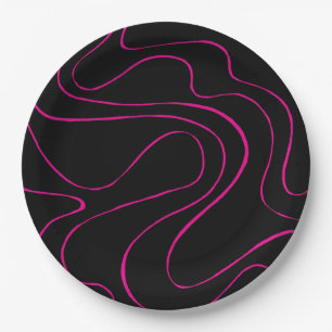 Ebb und Flow 2 - Magenta und Schwarz Pappteller