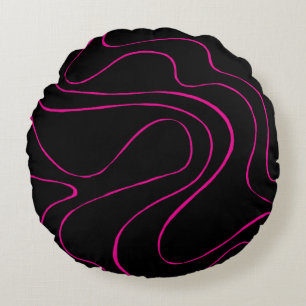 Ebb und Flow 2 - Magenta und Schwarz Rundes Kissen