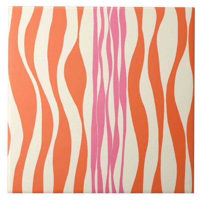 Ebb und Flow - Rosa, Orange und Creme Fliese (Vorderseite)
