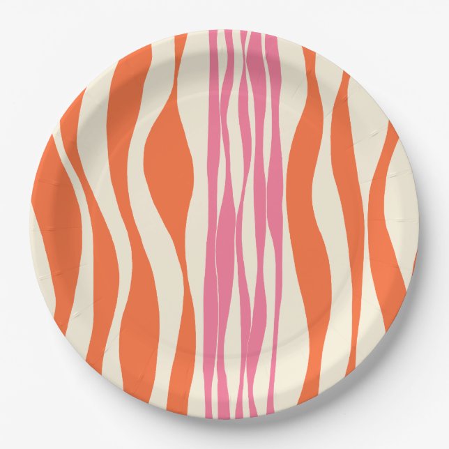 Ebb und Flow - Rosa, Orange und Creme Pappteller (Vorderseite)