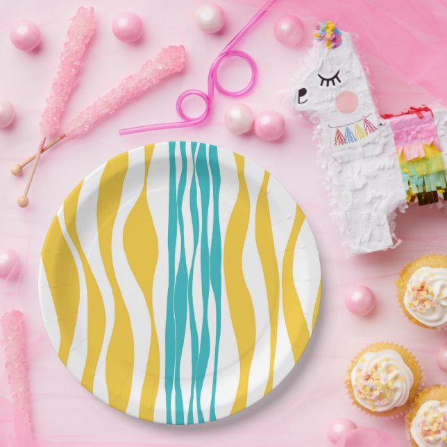 Ebb und Flow - Türkis & Gelb Pappteller (Party)